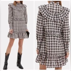 NWT GANNI Charron Pink Check/Plaid Dress- 34